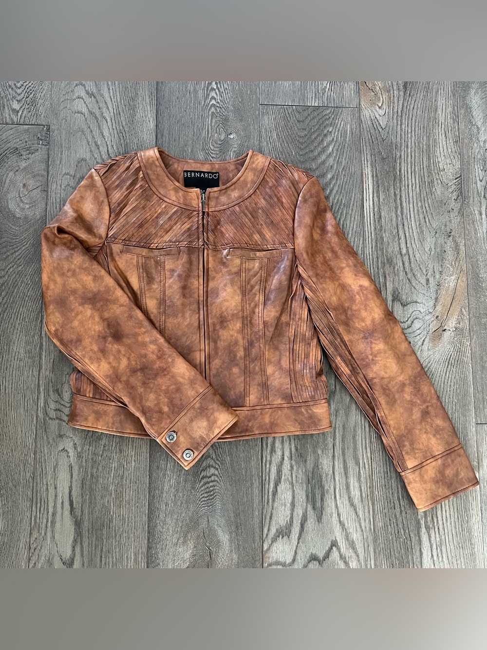 BERNARDO Brown 100% Genuine Leather Front Zip Jacket Size M